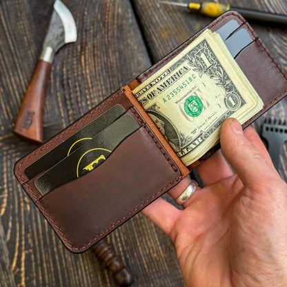 Personalized Minimalist Money Clip Wallet – Handmade Full Grain Leather Front Pocket Wallet for Men