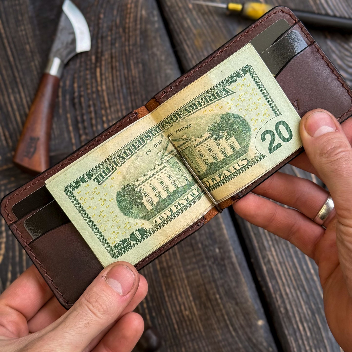 Personalized Minimalist Money Clip Wallet – Handmade Full Grain Leather Front Pocket Wallet for Men