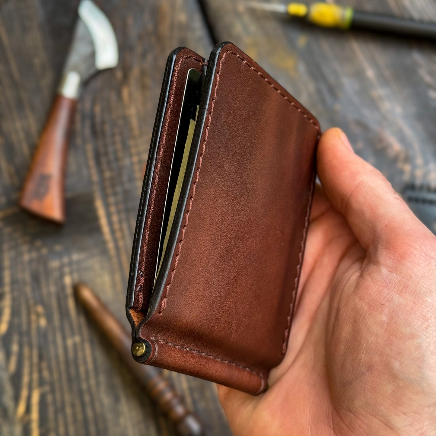 Personalized Minimalist Money Clip Wallet – Handmade Full Grain Leather Front Pocket Wallet for Men