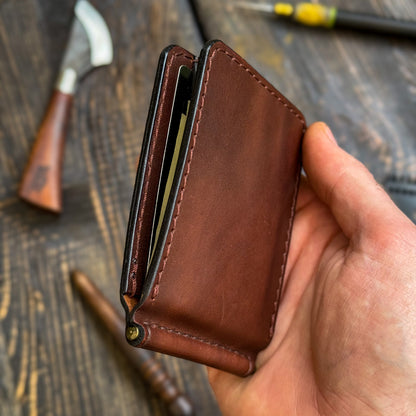 Personalized Minimalist Money Clip Wallet – Handmade Full Grain Leather Front Pocket Wallet for Men