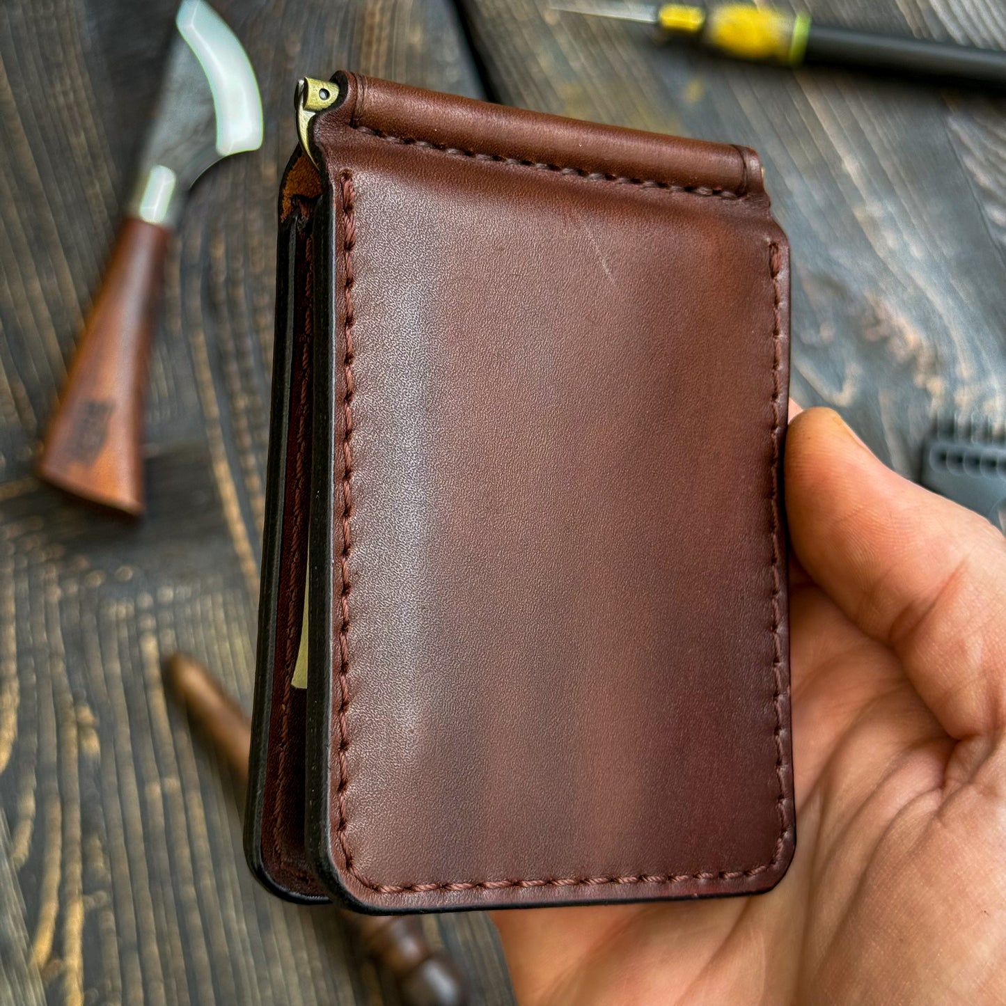 Personalized Minimalist Money Clip Wallet – Handmade Full Grain Leather Front Pocket Wallet for Men