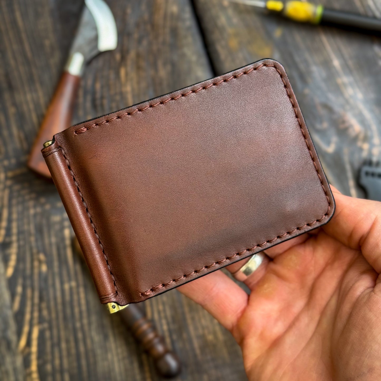 Personalized Minimalist Money Clip Wallet – Handmade Full Grain Leather Front Pocket Wallet for Men
