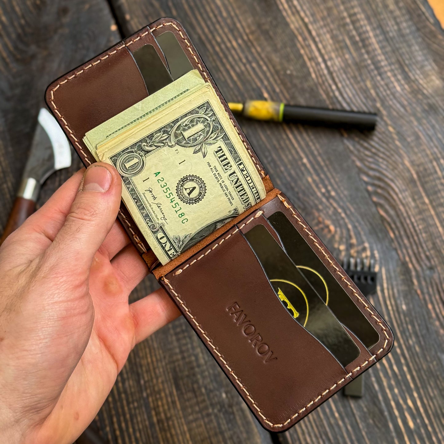 Full Grain Leather wallet for him, Mens gift, Personalized Slim Bifold Card Holder, Minimalist gift, Leather money Clip
