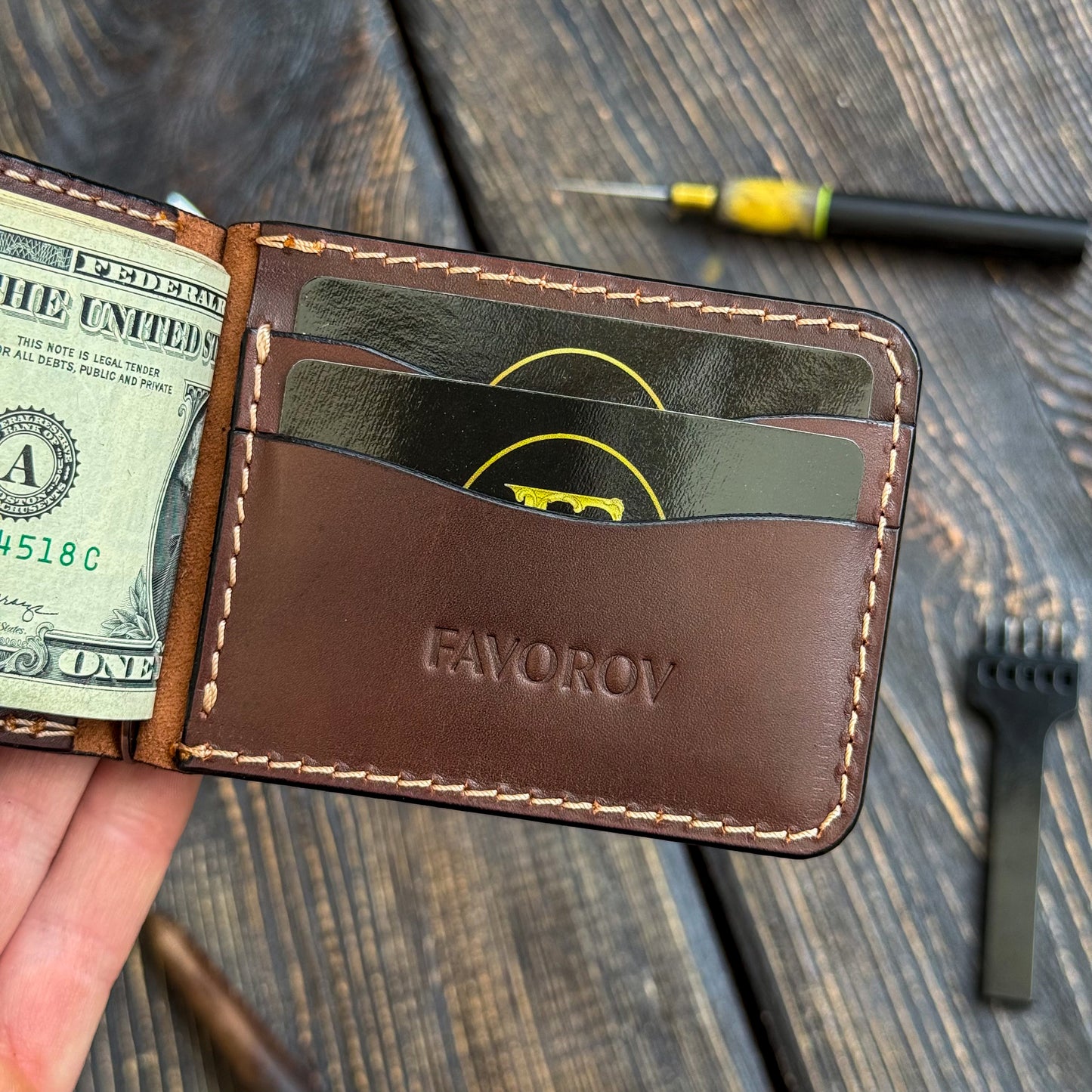 Full Grain Leather wallet for him, Mens gift, Personalized Slim Bifold Card Holder, Minimalist gift, Leather money Clip