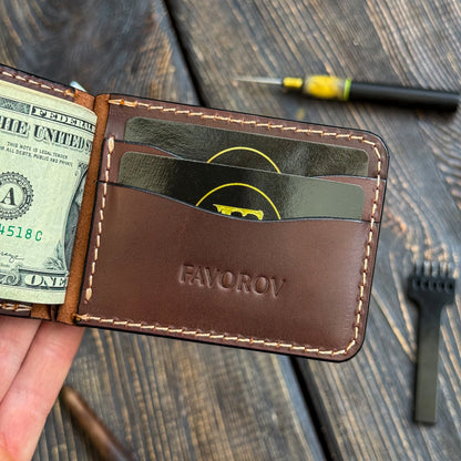 Full Grain Leather wallet for him, Mens gift, Personalized Slim Bifold Card Holder, Minimalist gift, Leather money Clip