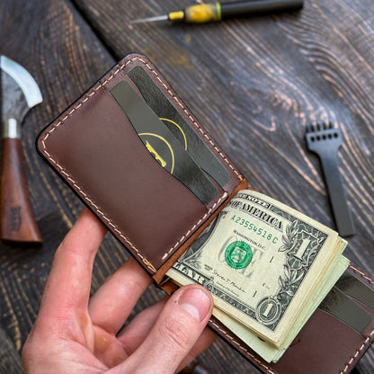 Full Grain Leather wallet for him, Mens gift, Personalized Slim Bifold Card Holder, Minimalist gift, Leather money Clip