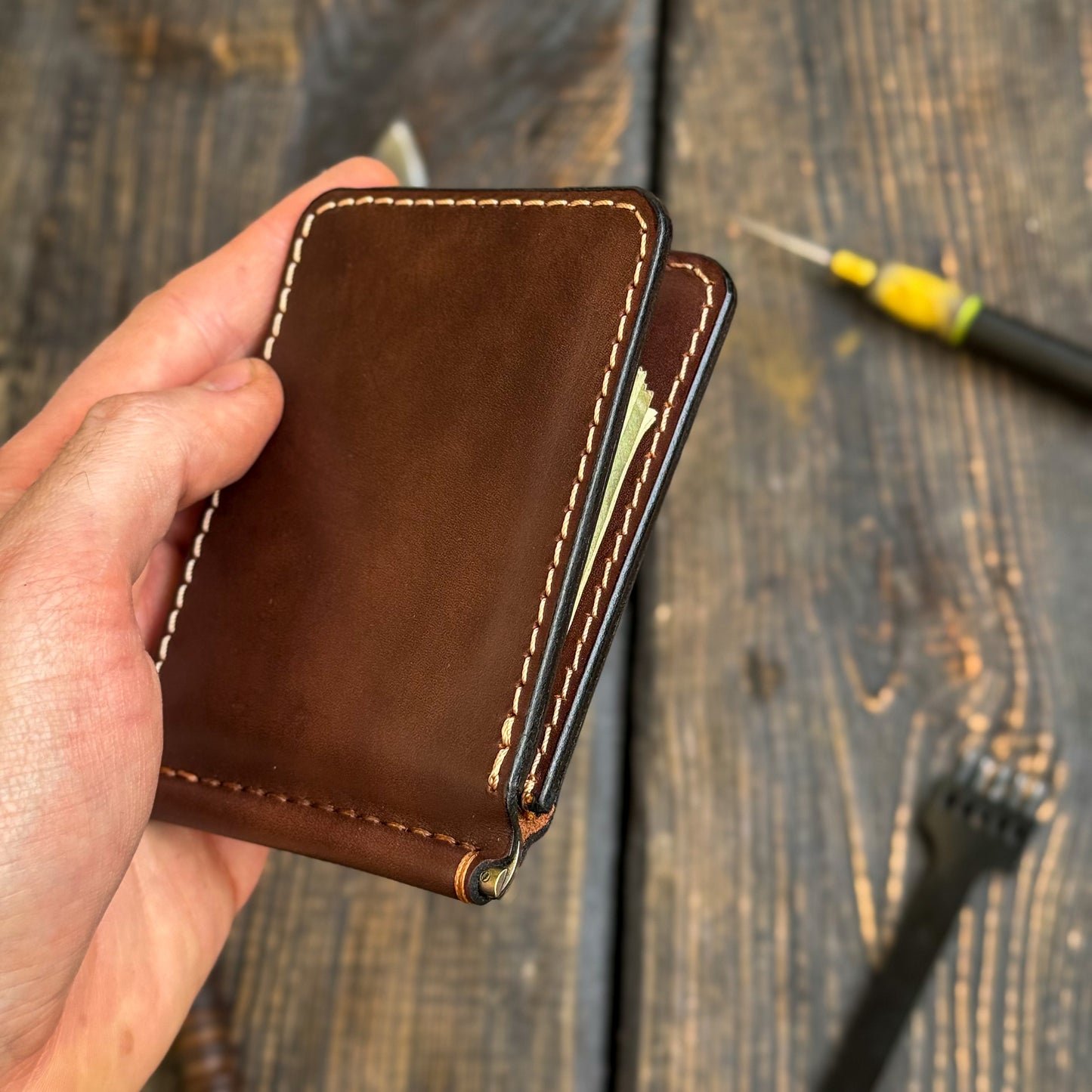 Full Grain Leather wallet for him, Mens gift, Personalized Slim Bifold Card Holder, Minimalist gift, Leather money Clip