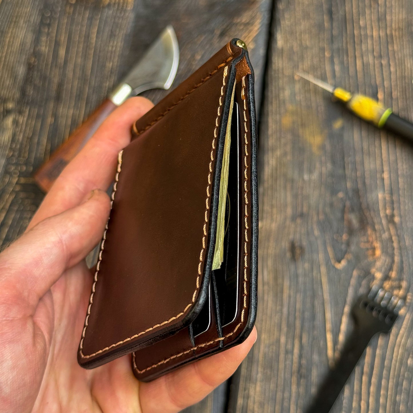 Full Grain Leather wallet for him, Mens gift, Personalized Slim Bifold Card Holder, Minimalist gift, Leather money Clip