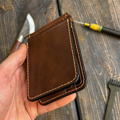 Full Grain Leather wallet for him, Mens gift, Personalized Slim Bifold Card Holder, Minimalist gift, Leather money Clip