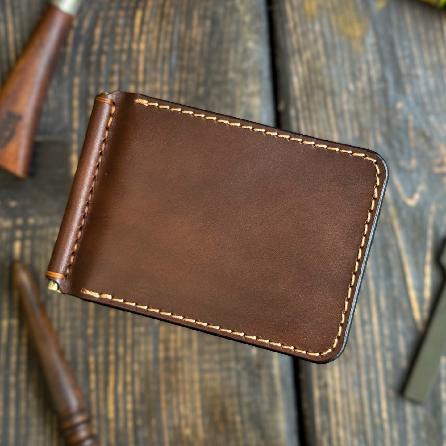 Full Grain Leather wallet for him, Mens gift, Personalized Slim Bifold Card Holder, Minimalist gift, Leather money Clip