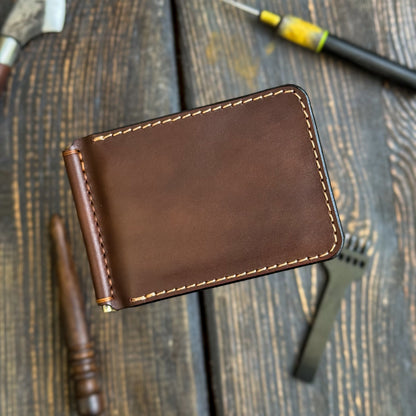 Full Grain Leather wallet for him, Mens gift, Personalized Slim Bifold Card Holder, Minimalist gift, Leather money Clip