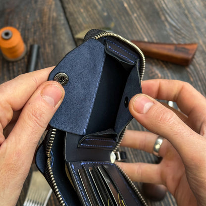 Blue card holder wallet, zip around bifold