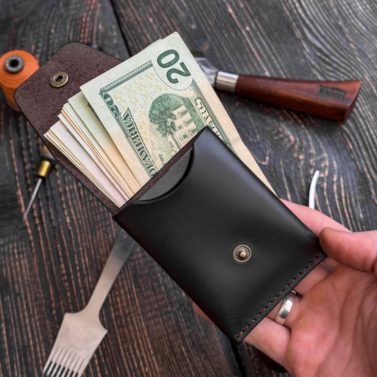 Full Grain Leather Brown Cash Wallet, Card Holder, Personalized Minimalist Wallet