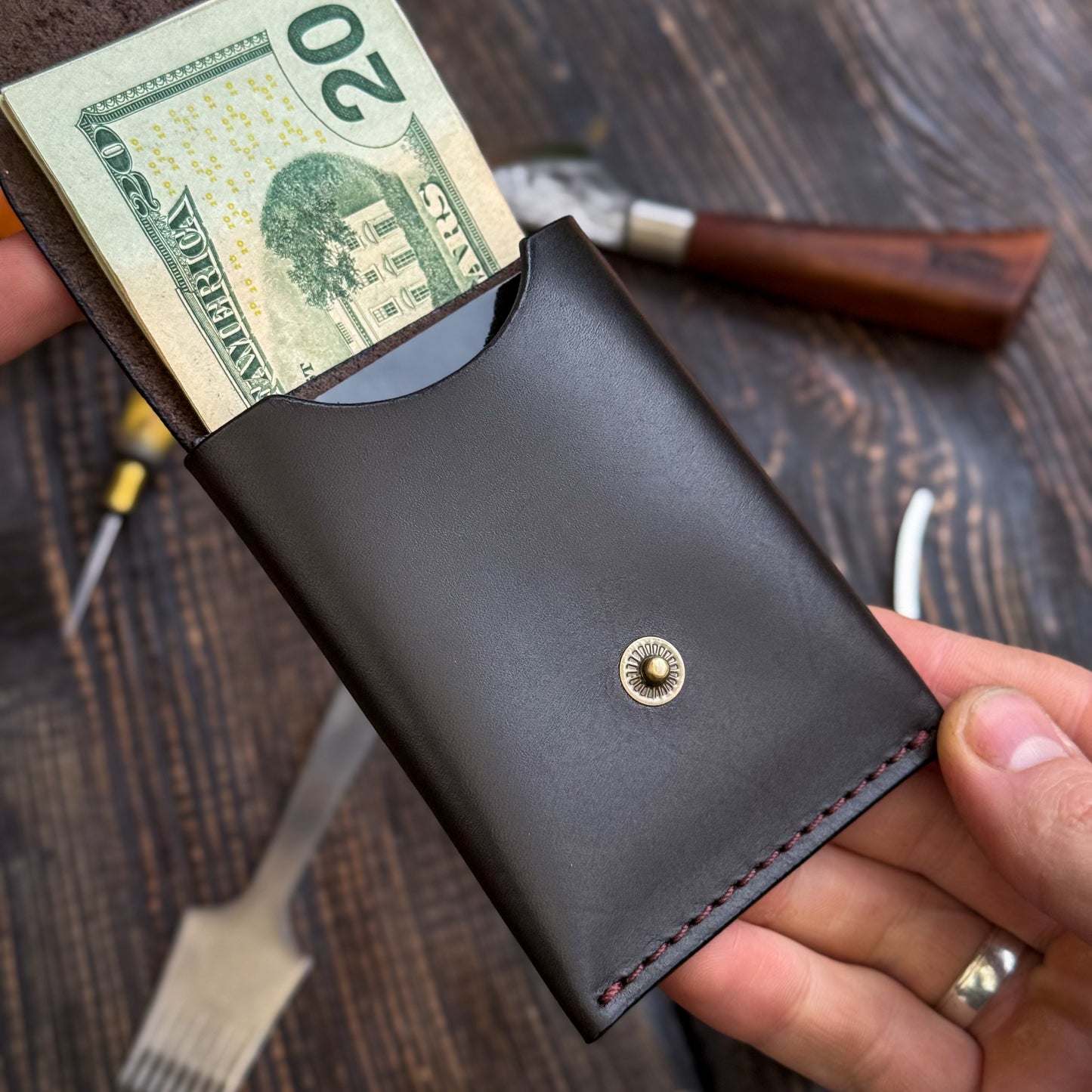 Full Grain Leather Brown Cash Wallet, Card Holder, Personalized Minimalist Wallet
