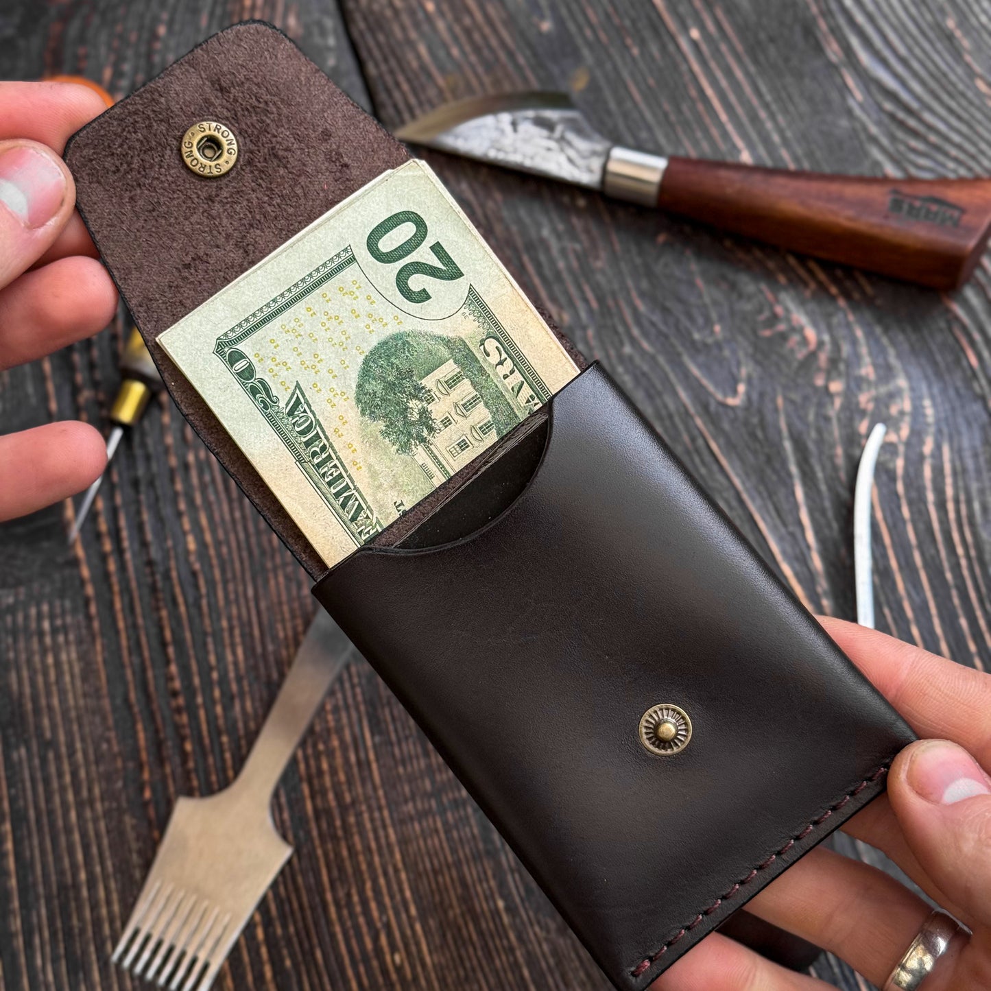Full Grain Leather Brown Cash Wallet, Card Holder, Personalized Minimalist Wallet