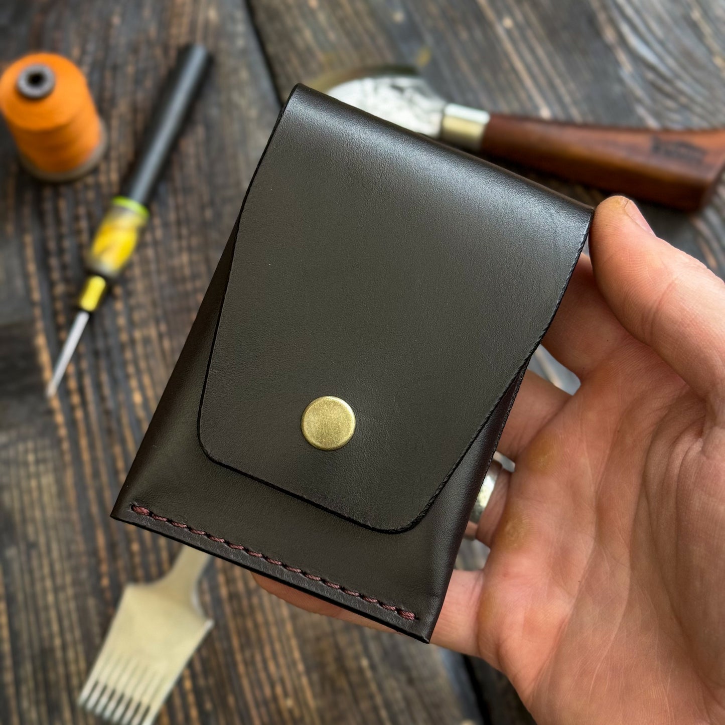 Full Grain Leather Brown Cash Wallet, Card Holder, Personalized Minimalist Wallet