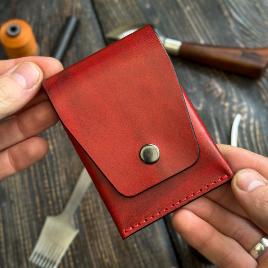 Red Slim Card & Cash Holder, Handmade Minimalist Wallet, Front Pocket Flap Wallet, Personalized Gift For Her