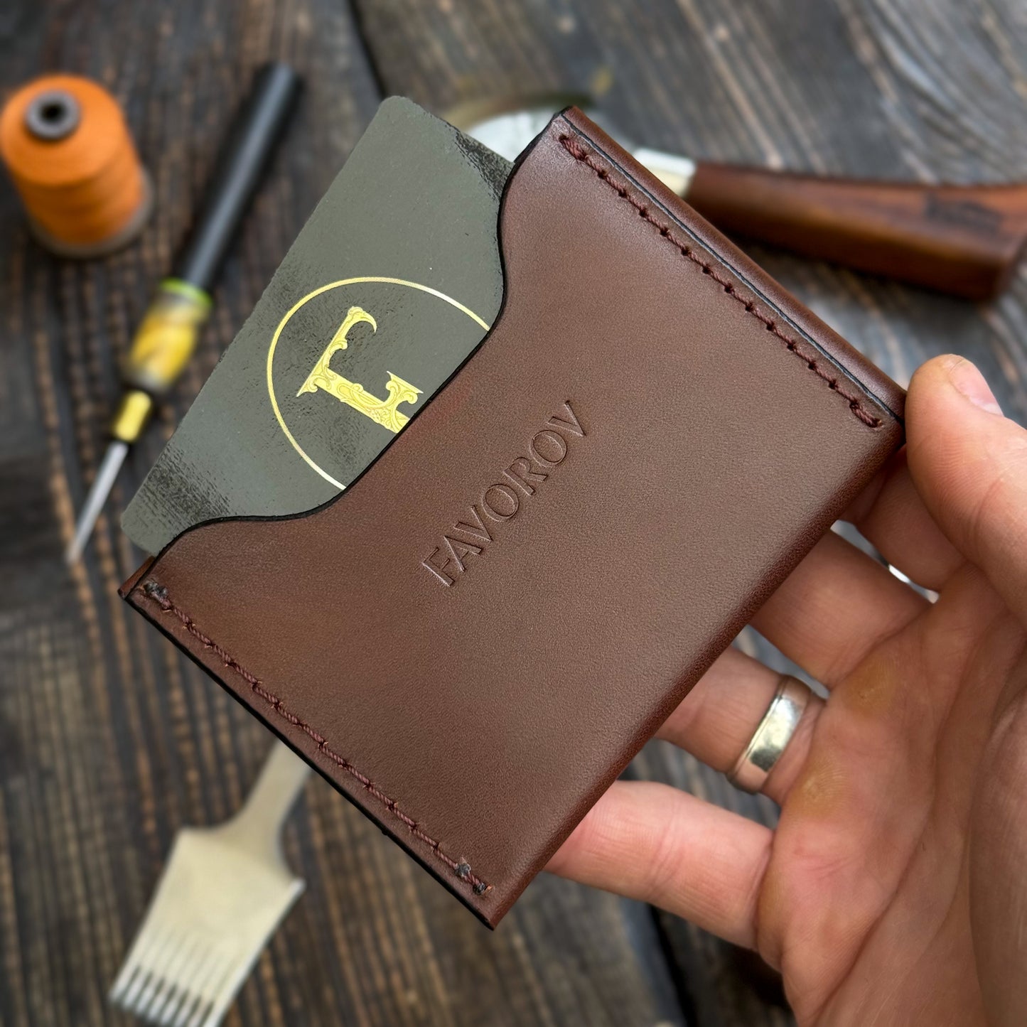 Brown Slim Card & Cash Holder, Handmade Minimalist Wallet, Front Pocket, Flap Wallet, Personalized Gift For Him