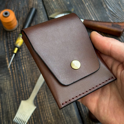 Brown Slim Card & Cash Holder, Handmade Minimalist Wallet, Front Pocket, Flap Wallet, Personalized Gift For Him