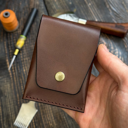 Brown Slim Card & Cash Holder, Handmade Minimalist Wallet, Front Pocket, Flap Wallet, Personalized Gift For Him