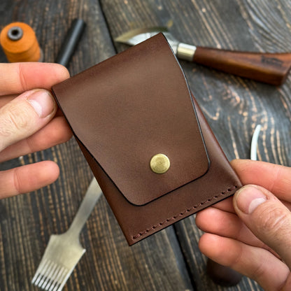 Brown Slim Card & Cash Holder, Handmade Minimalist Wallet, Front Pocket, Flap Wallet, Personalized Gift For Him