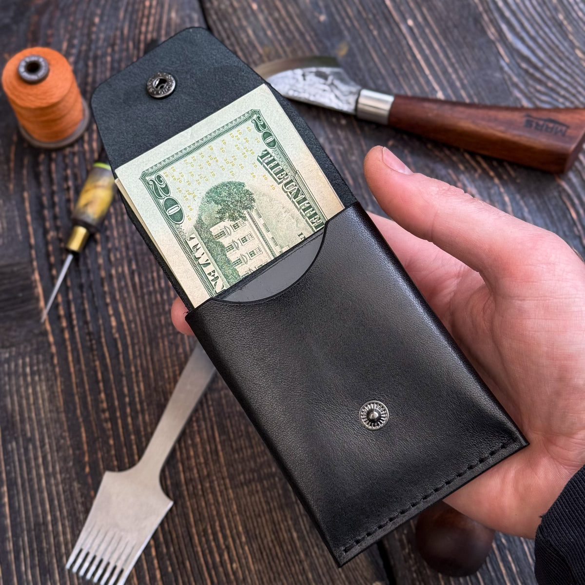 Leather Cash Wallet, Slim Card & Cash Holder, Handmade Minimalist Wallet, Front Pocket, Flap Wallet