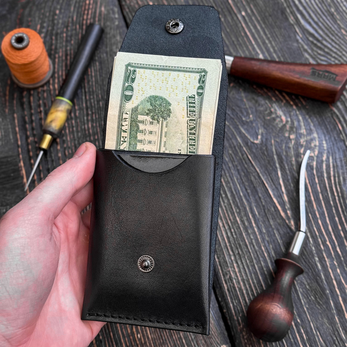 Leather Cash Wallet, Slim Card & Cash Holder, Handmade Minimalist Wallet, Front Pocket, Flap Wallet