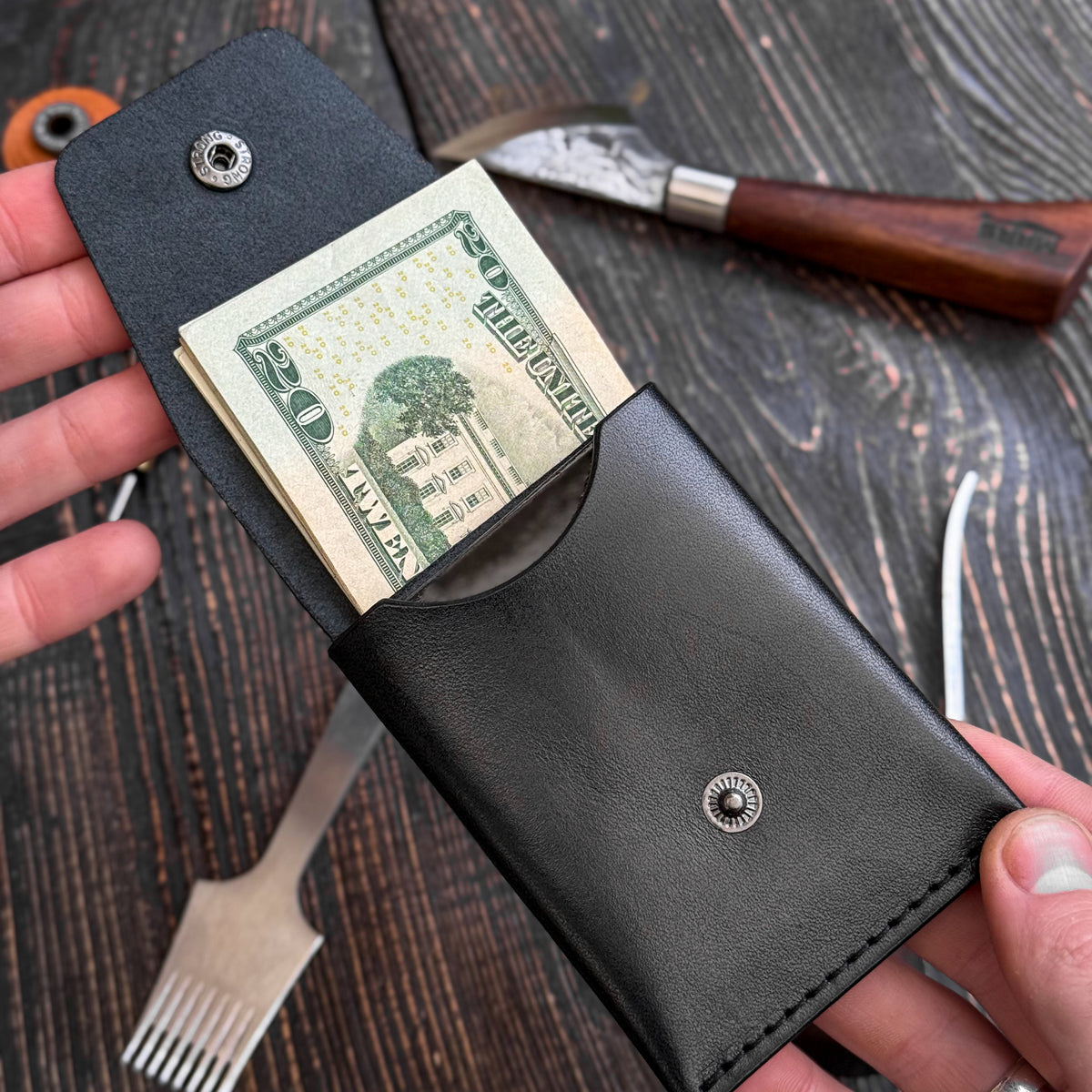 Leather Cash Wallet, Slim Card & Cash Holder, Handmade Minimalist Wallet, Front Pocket, Flap Wallet