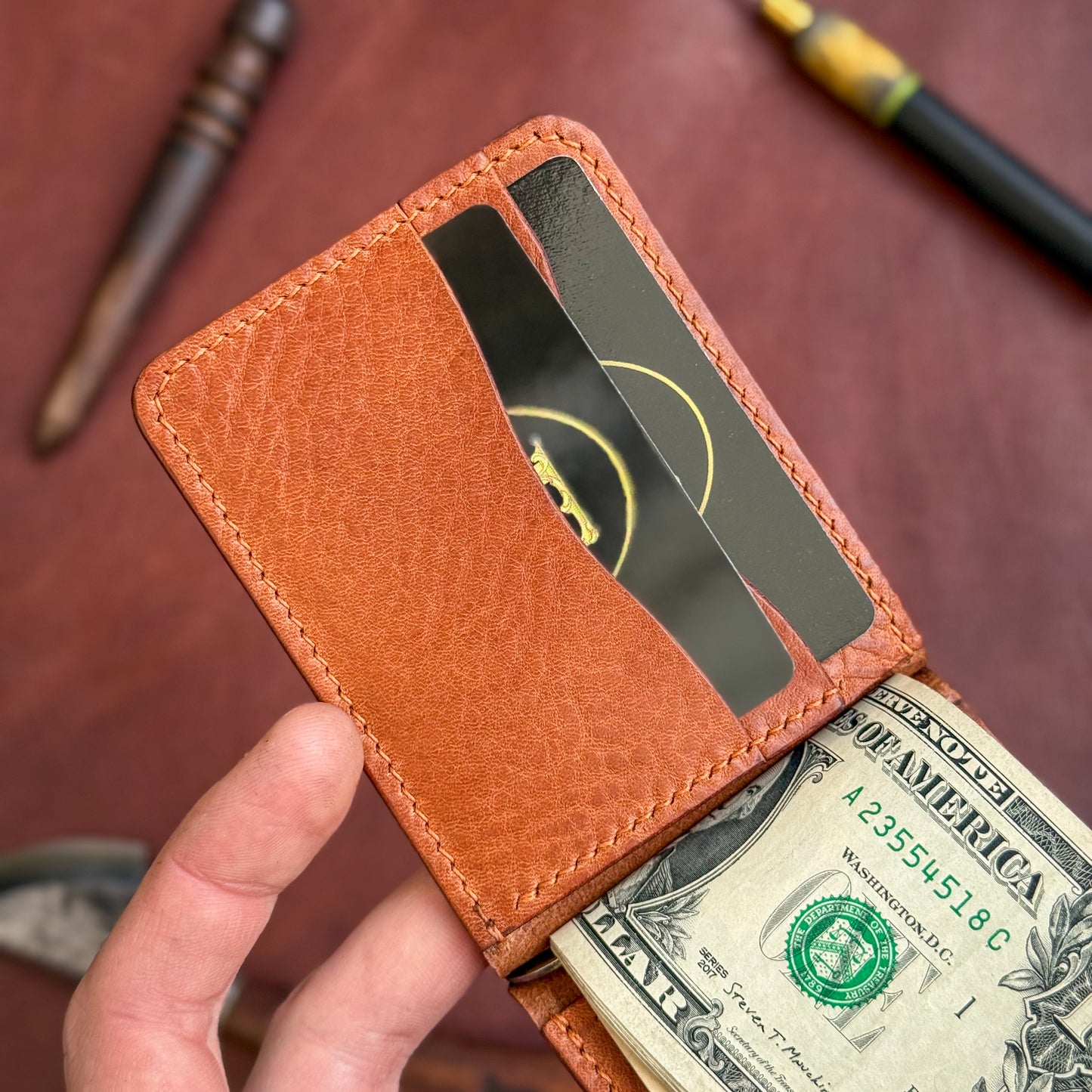 Full Grain Leather wallet for him, Mens gift, Personalized Slim Bifold Card Holder, Minimalist gift, Hand-Stiched Leather money Clip