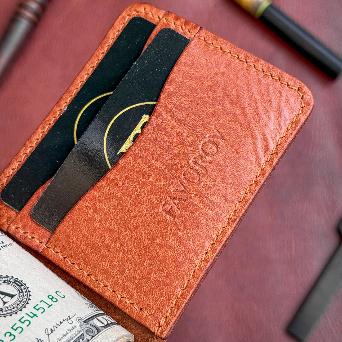 Full Grain Leather wallet for him, Mens gift, Personalized Slim Bifold Card Holder, Minimalist gift, Hand-Stiched Leather money Clip