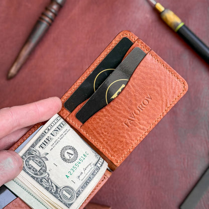 Full Grain Leather wallet for him, Mens gift, Personalized Slim Bifold Card Holder, Minimalist gift, Hand-Stiched Leather money Clip