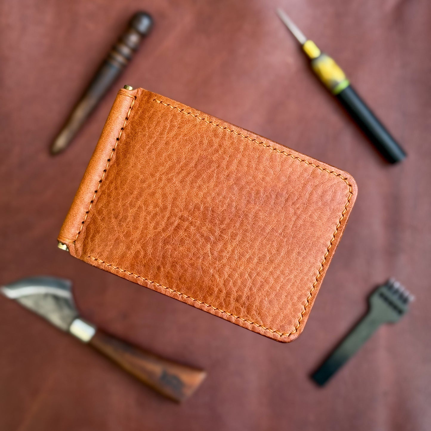 Full Grain Leather wallet for him, Mens gift, Personalized Slim Bifold Card Holder, Minimalist gift, Hand-Stiched Leather money Clip