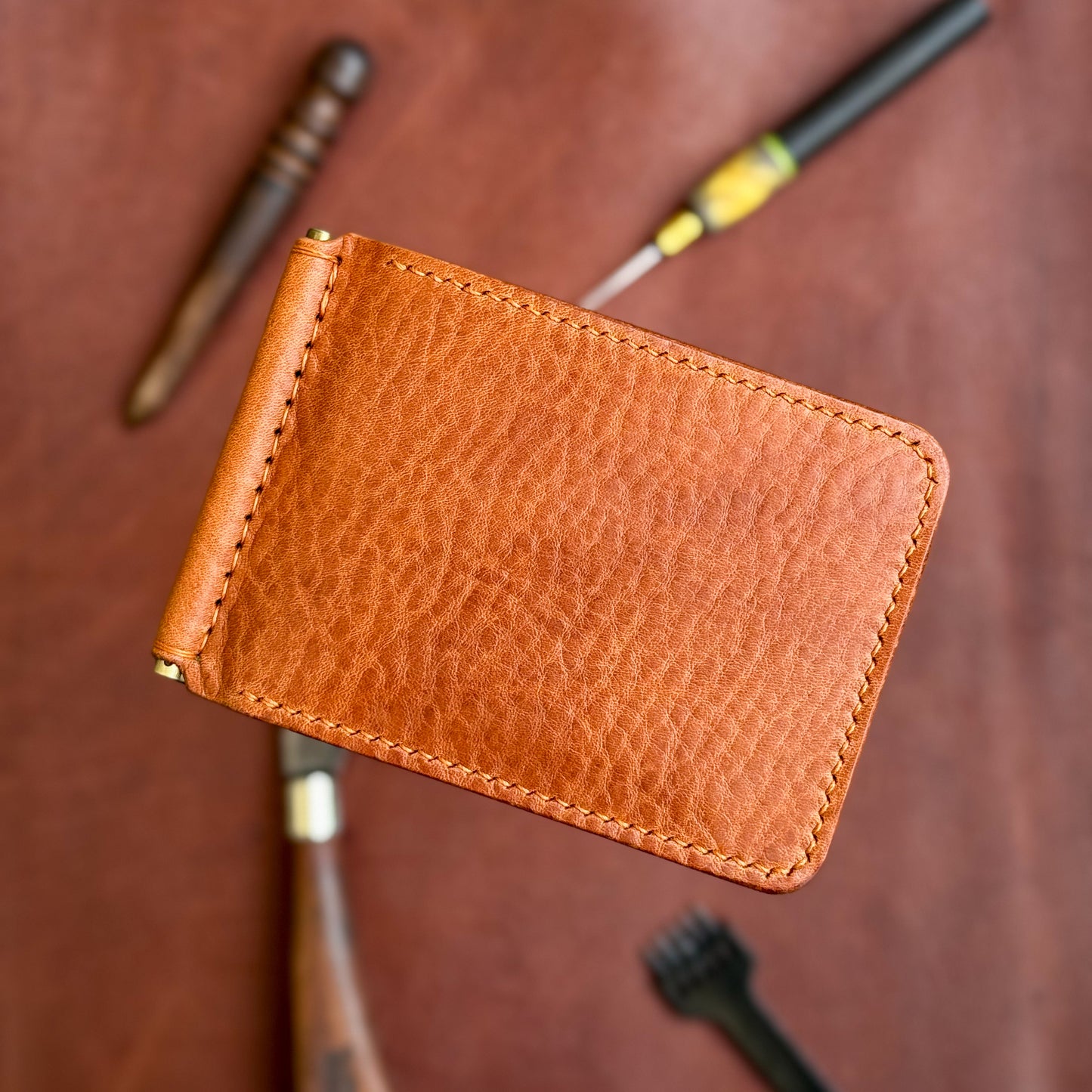 Full Grain Leather wallet for him, Mens gift, Personalized Slim Bifold Card Holder, Minimalist gift, Hand-Stiched Leather money Clip