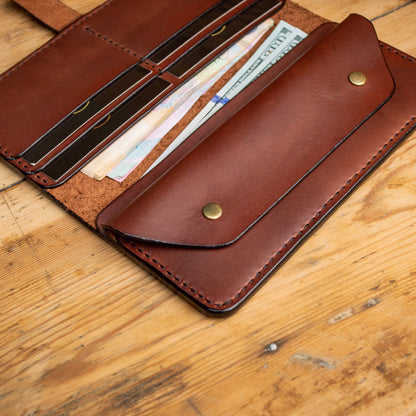 Long leather wallet, Full grain Leather Cognac wallet, Mens wallet, Womens wallet, For banknotes