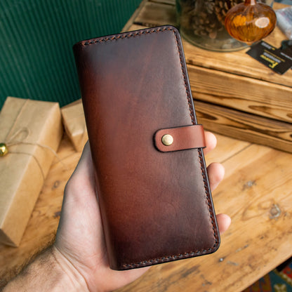 Long leather wallet, Full grain Leather Cognac wallet, Mens wallet, Womens wallet, For banknotes