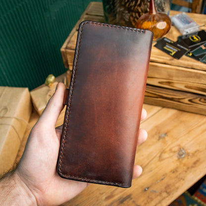 Long leather wallet, Full grain Leather Cognac wallet, Mens wallet, Womens wallet, For banknotes