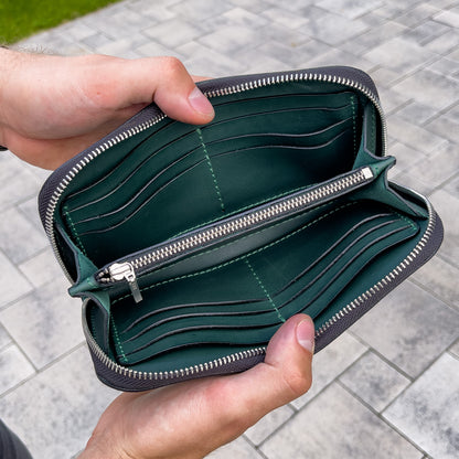 Leather zip around wallet, handmade men's wallet, clutch wallet, men's and ladies purse