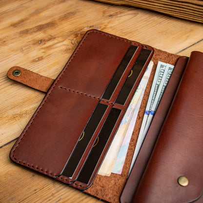 Long leather wallet, Full grain Leather Cognac wallet, Mens wallet, Womens wallet, For banknotes