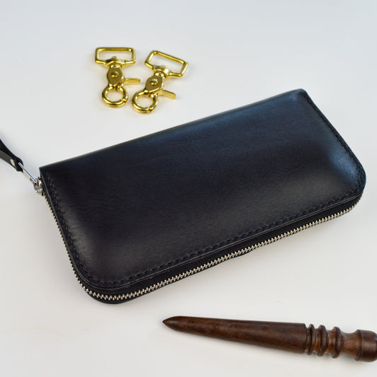 Black leather clutch, leather wallet mens, Personalized wallet, phone wallet case, crossbody wallet, zipped leather wallet