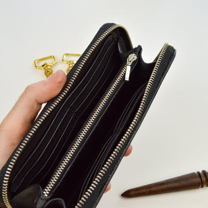 Black leather clutch, leather wallet mens, Personalized wallet, phone wallet case, crossbody wallet, zipped leather wallet