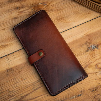 Long leather wallet, Full grain Leather Cognac wallet, Mens wallet, Womens wallet, For banknotes