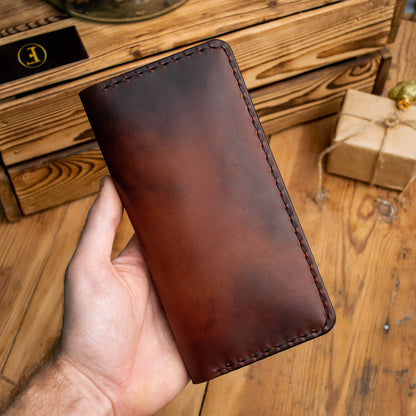 Brown Long leather wallet, Full grain Leather wallet, Mens wallet, Womens wallet, For banknotes