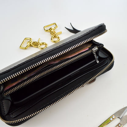 Black leather clutch, leather wallet mens, Personalized wallet, phone wallet case, crossbody wallet, zipped leather wallet