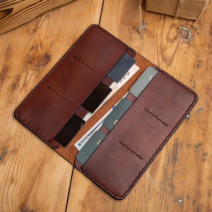 Brown Long leather wallet, Full grain Leather wallet, Mens wallet, Womens wallet, For banknotes